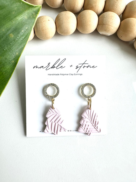 Christmas - pink christmas tree round stud