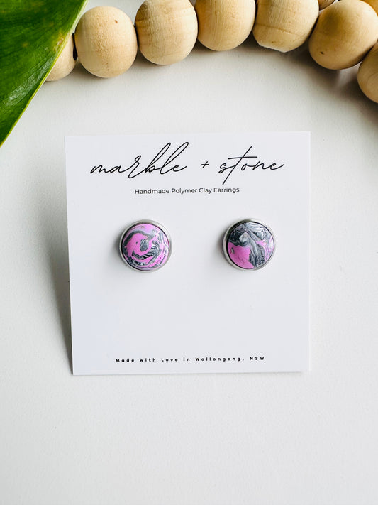 Ball stud - silver with pink/black/white