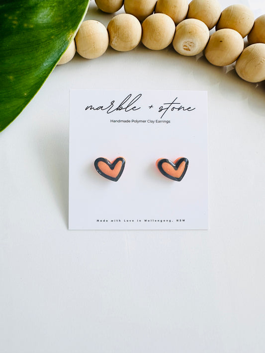 Heart stud - black and orange