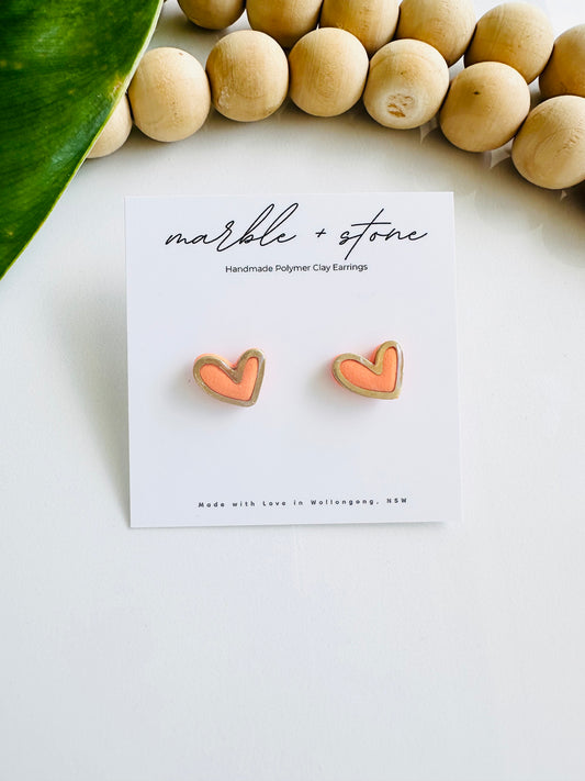 Heart stud - gold with orange