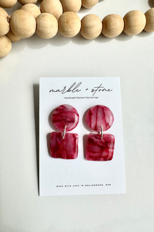 Fuchsia marbled drop earring