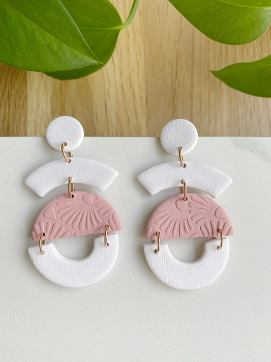 Dusty pink and white drop earring